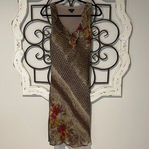 ANTHROPOLOGIE LAPIS 100% SILK OVERLAY SEQUINED MIDI DRESS SIZE MEDIUM